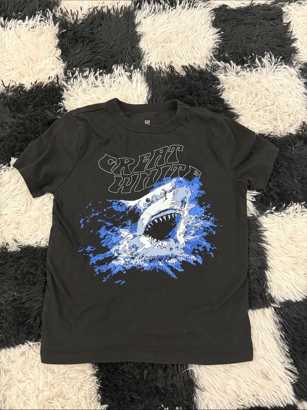 GAP Black Short-Sleeve Graphic Tee with Blue & White Shark